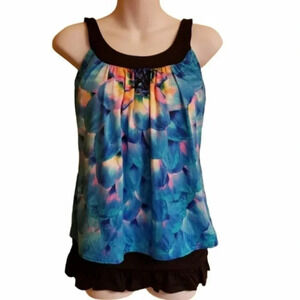 Coco reef floral print with black trim‎ bikini top